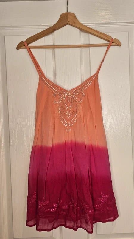 New Look Vintage Y2K New Look cami top pink ombre embellished sequin floaty UK 10