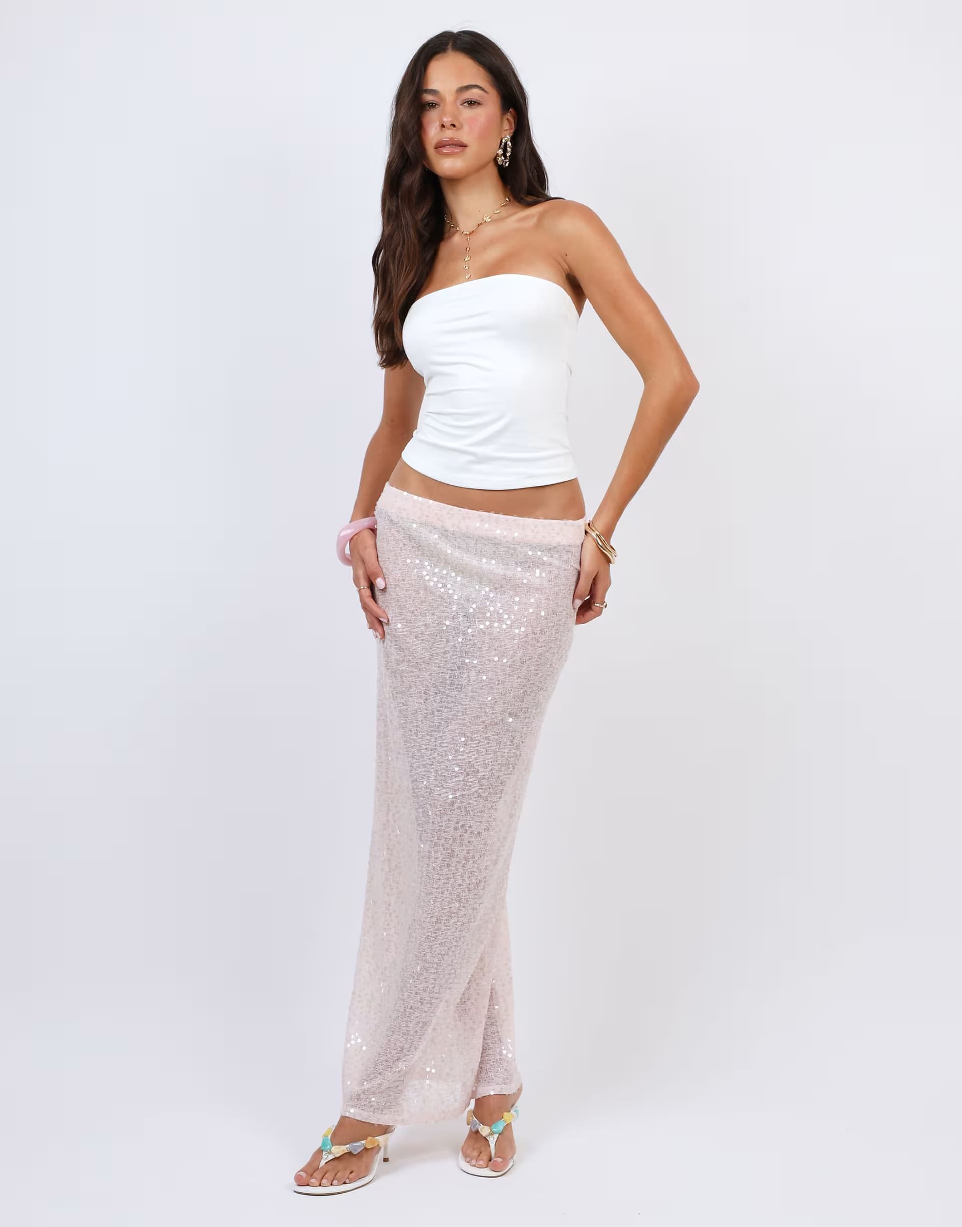 ASOS Simmi London Sequin beach maxi skirt in pink