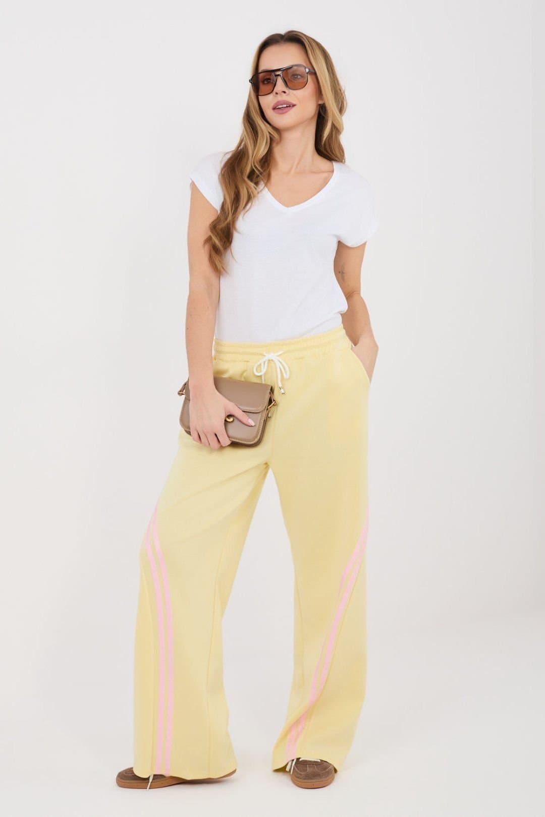 Love Lace Love Lace Women's High Waist Sweatpants With Diagonal Stripe in Yellow
