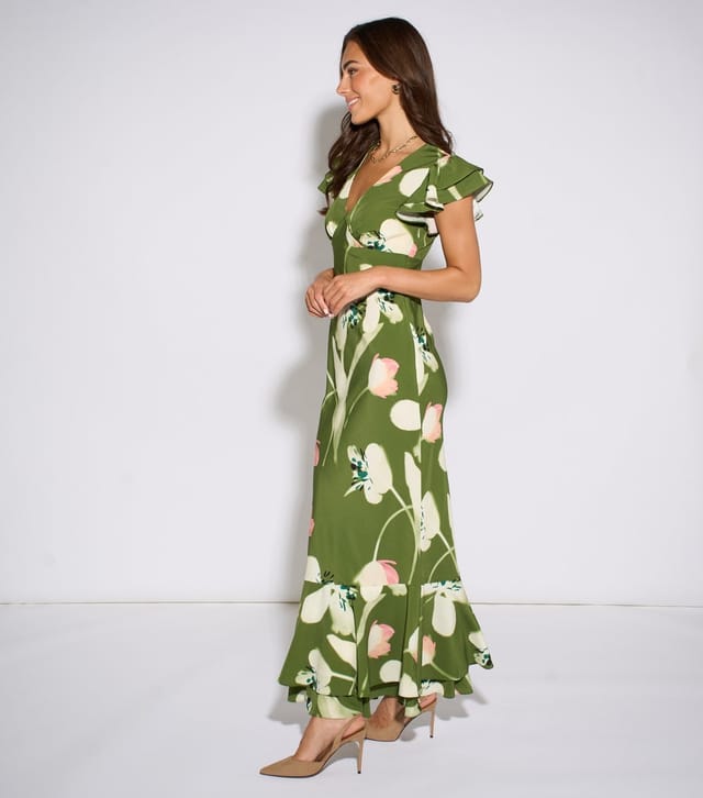 Gini London Women's Green Floral Print Maxi Dress Gini London New Look - 3