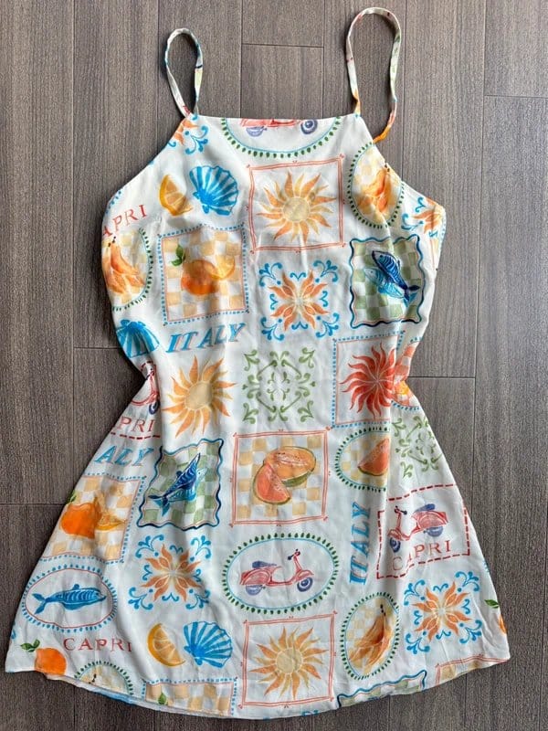 New Look Cream & Multi Italian Holiday Dress UK 10