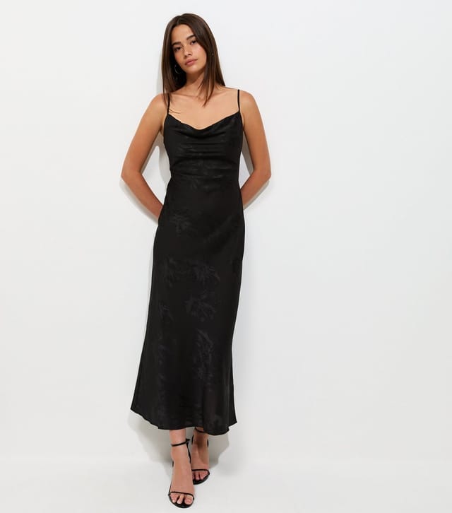 New Look Women's Black Floral Jacquard Cowl Neck Strappy Midi Dress New Look - 3