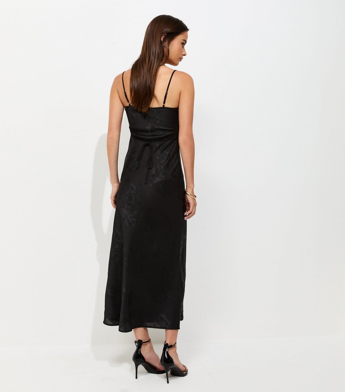 New Look Women's Black Floral Jacquard Cowl Neck Strappy Midi Dress New Look - 4
