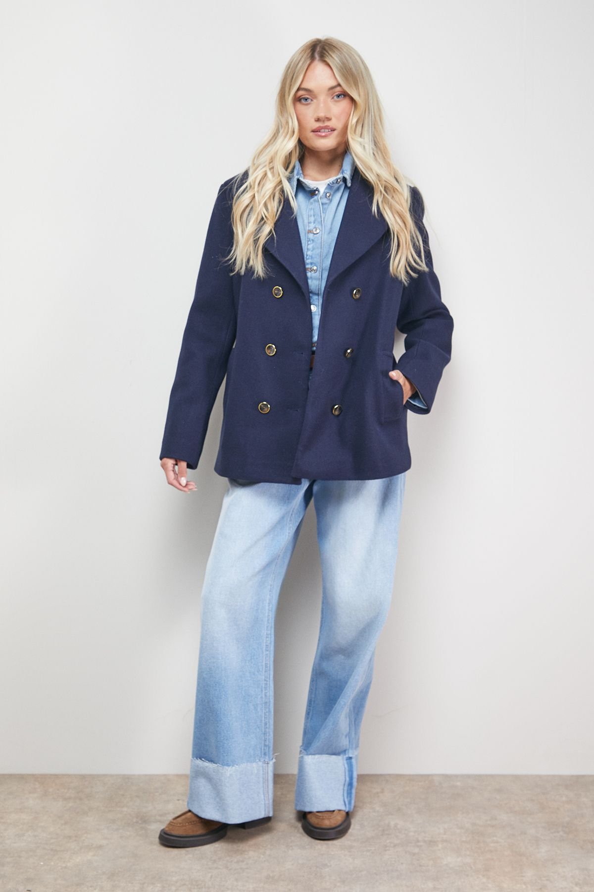 Oasis Oasis Women's Double Breasted Blazer Coat in Navy - 2