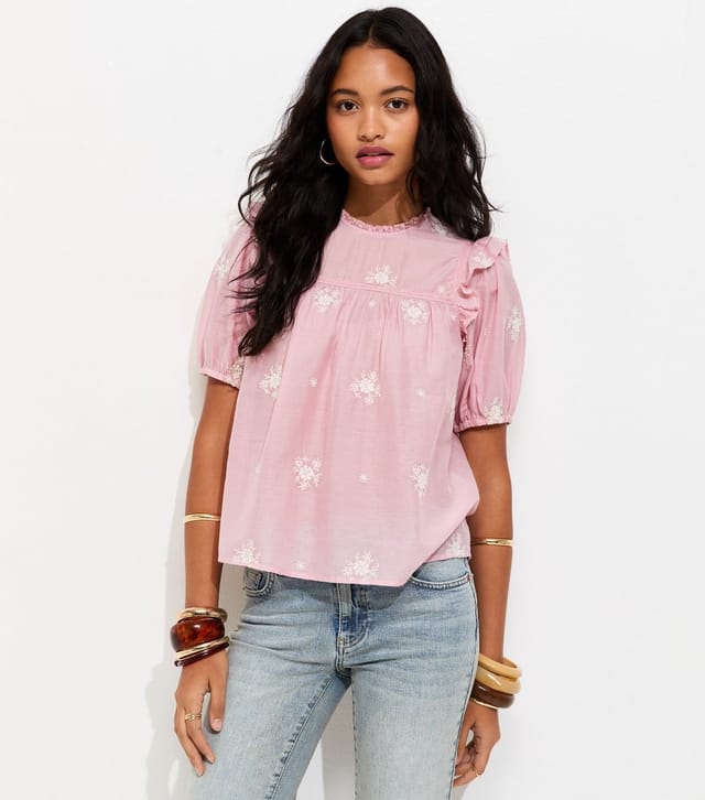 New Look Women's Pink Floral Embroidered Puff Sleeve Blouse New Look - 2