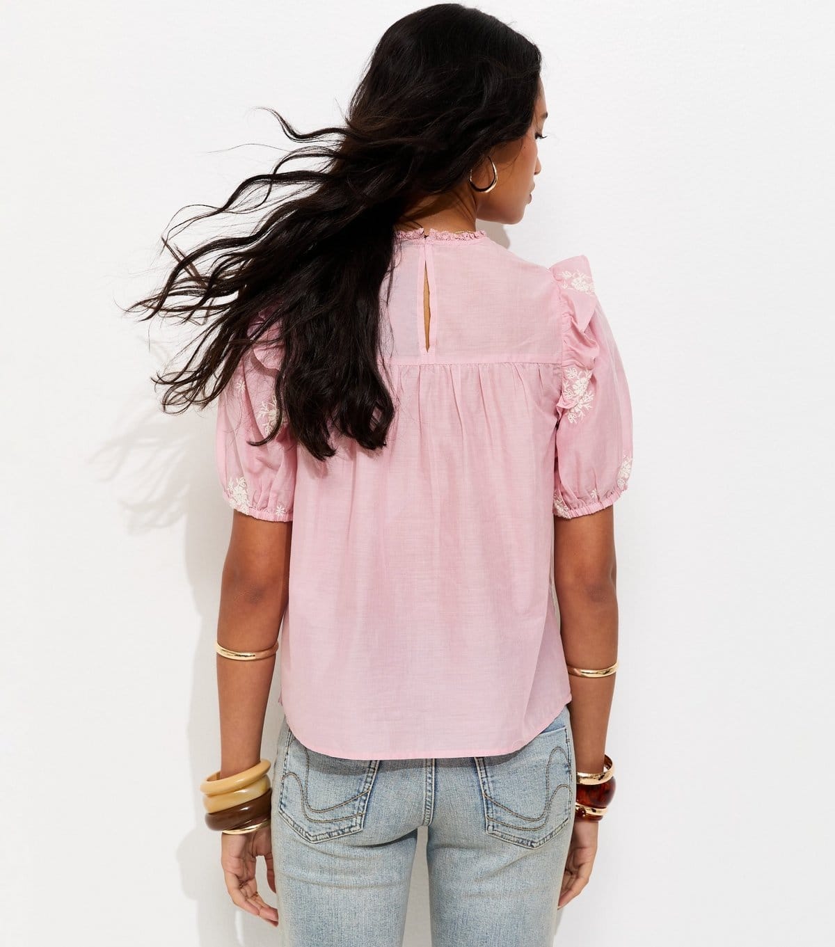 New Look Women's Pink Floral Embroidered Puff Sleeve Blouse New Look - 4