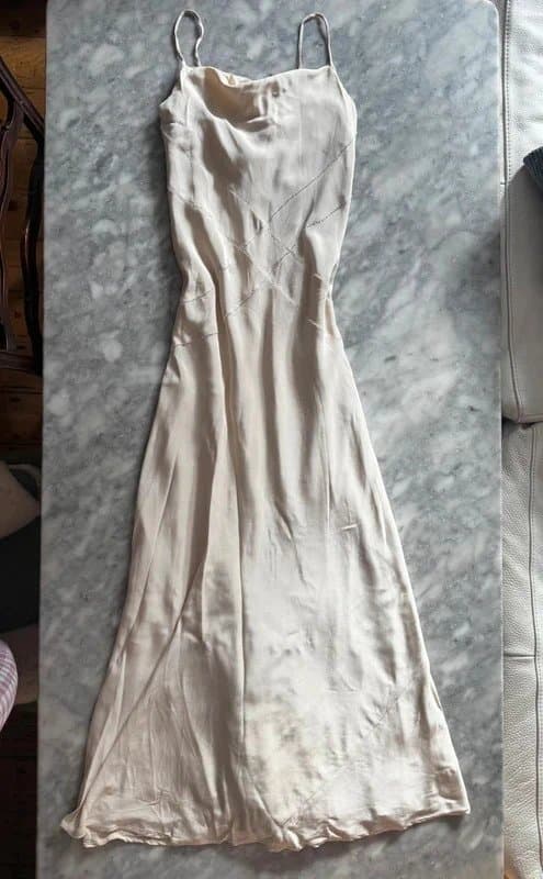 Monsoon stunning real silk ivory wedding vintage 90’s Monsoon dress gown art deco 1920’s bias style