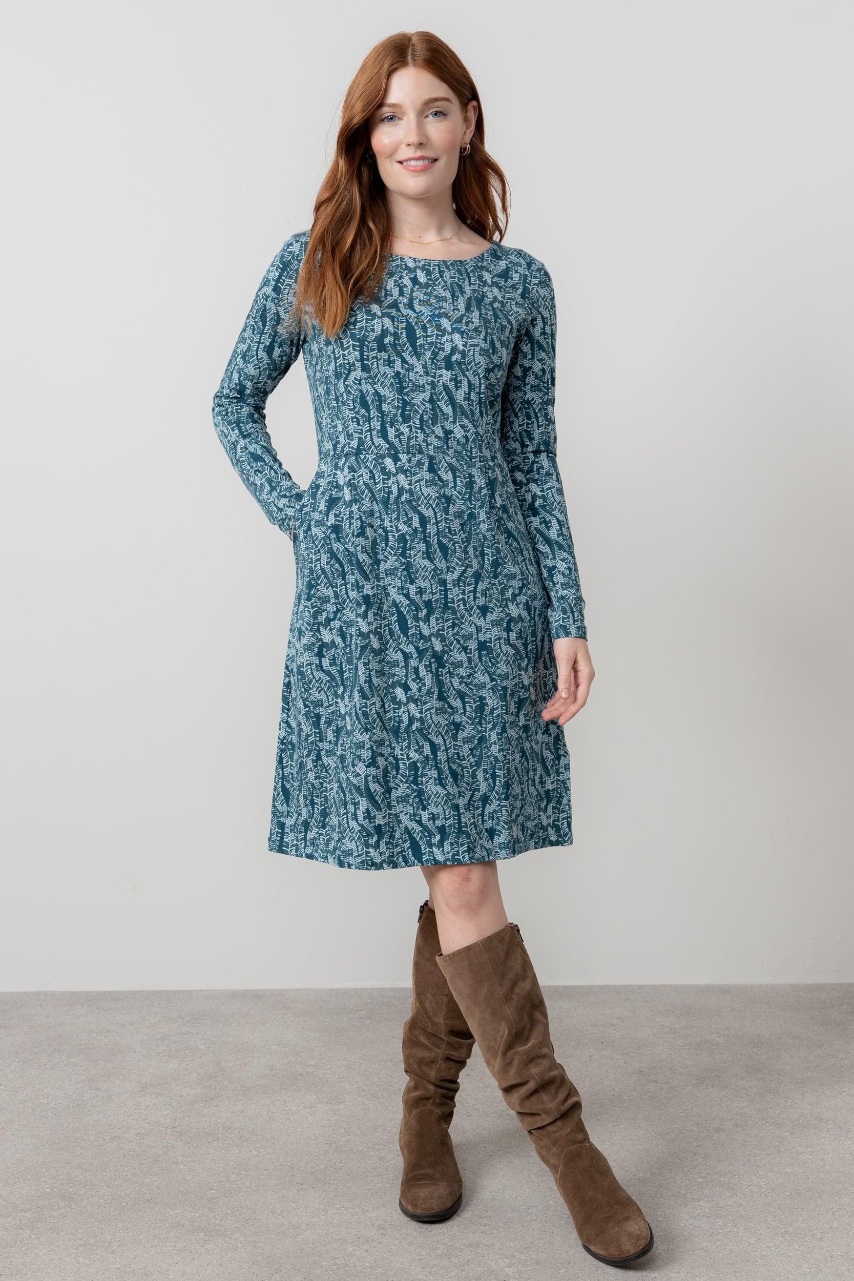 Lily & Me Lily & Me Women's Halmore Long Sleeved Soft Stretch Cotton Jersey Dress in Blue - 3