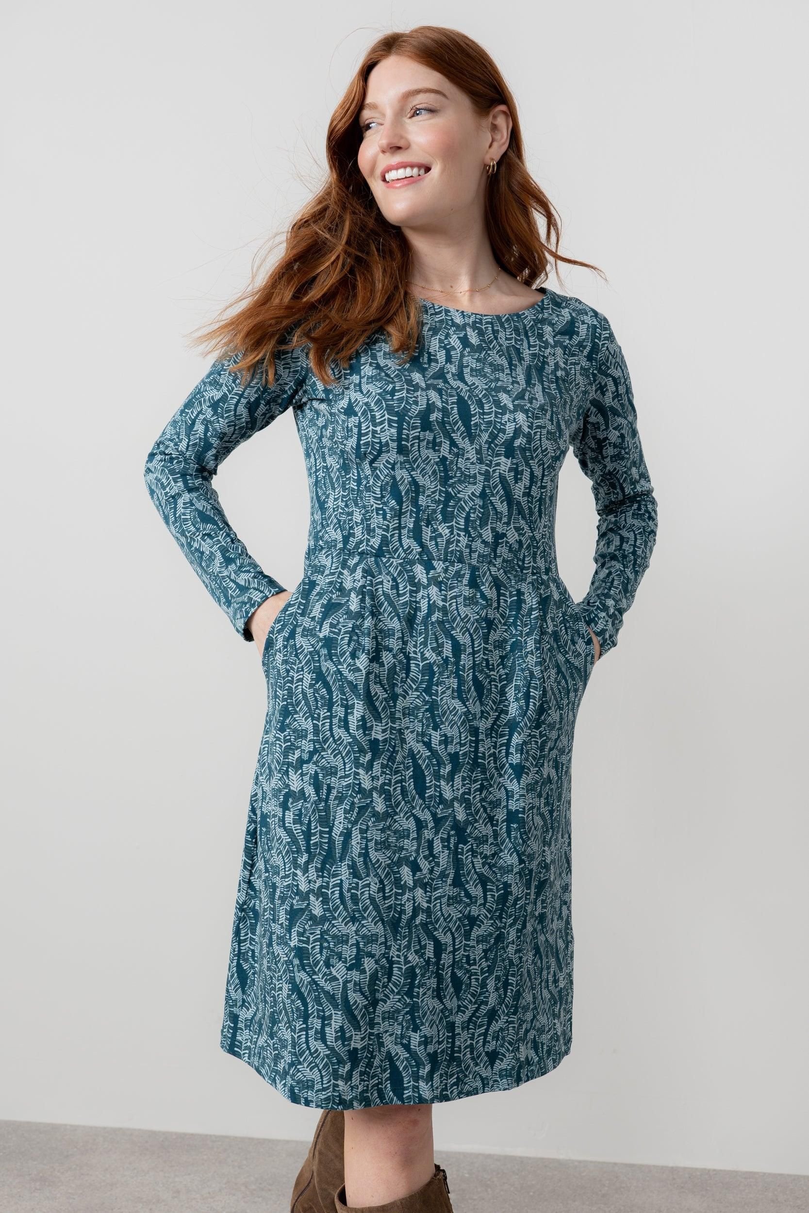 Lily & Me Lily & Me Women's Halmore Long Sleeved Soft Stretch Cotton Jersey Dress in Blue - 4