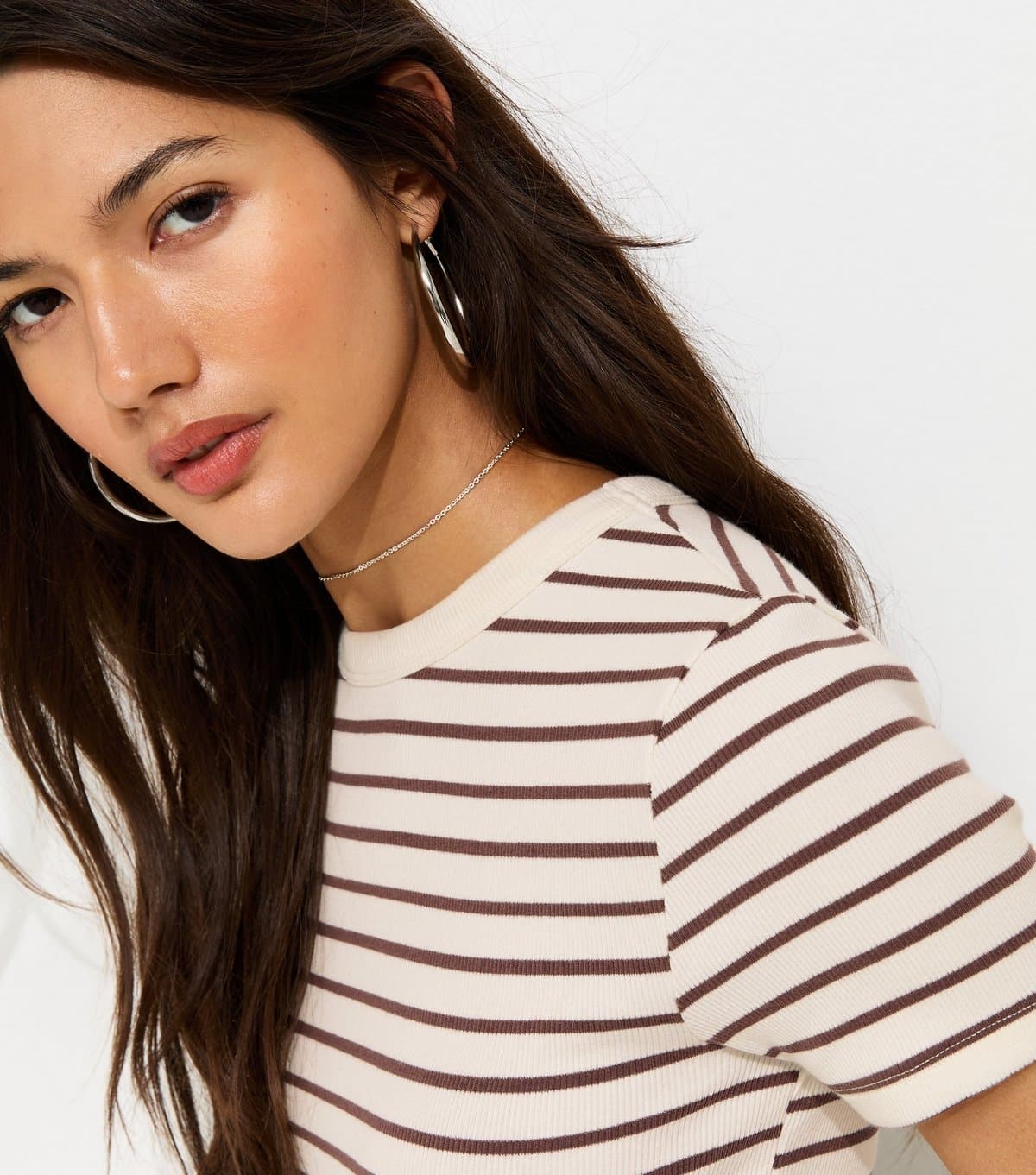New Look Women's Brown Striped Cotton Rich T-Shirt New Look