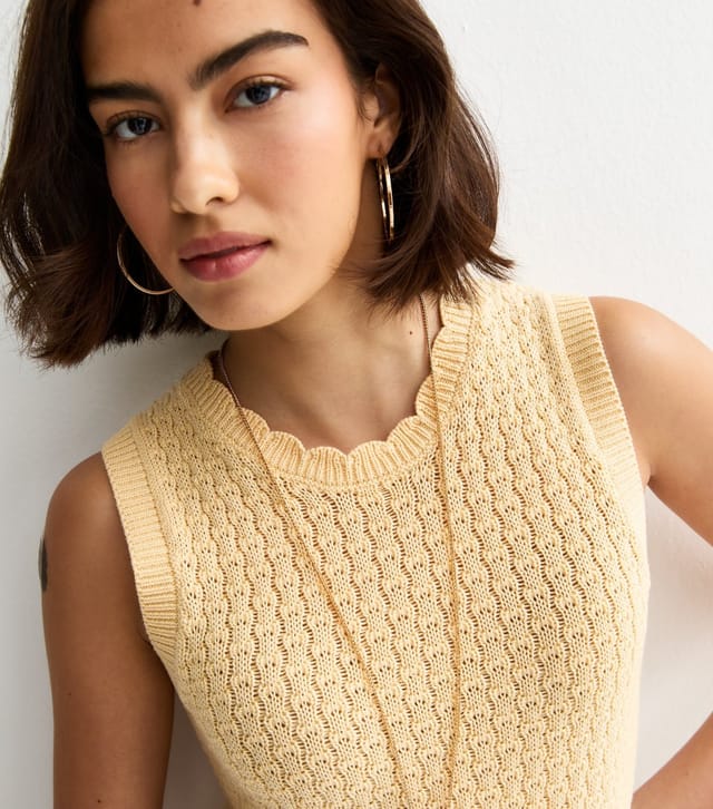 New Look Women's Yellow Cotton Rich Textured Knit Frill Hem Vest New Look - 2