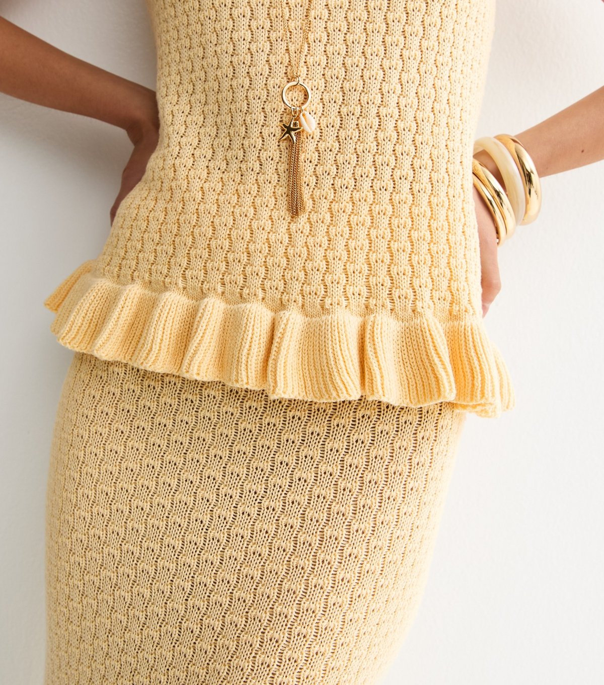 New Look Women's Yellow Cotton Rich Textured Knit Frill Hem Vest New Look - 3