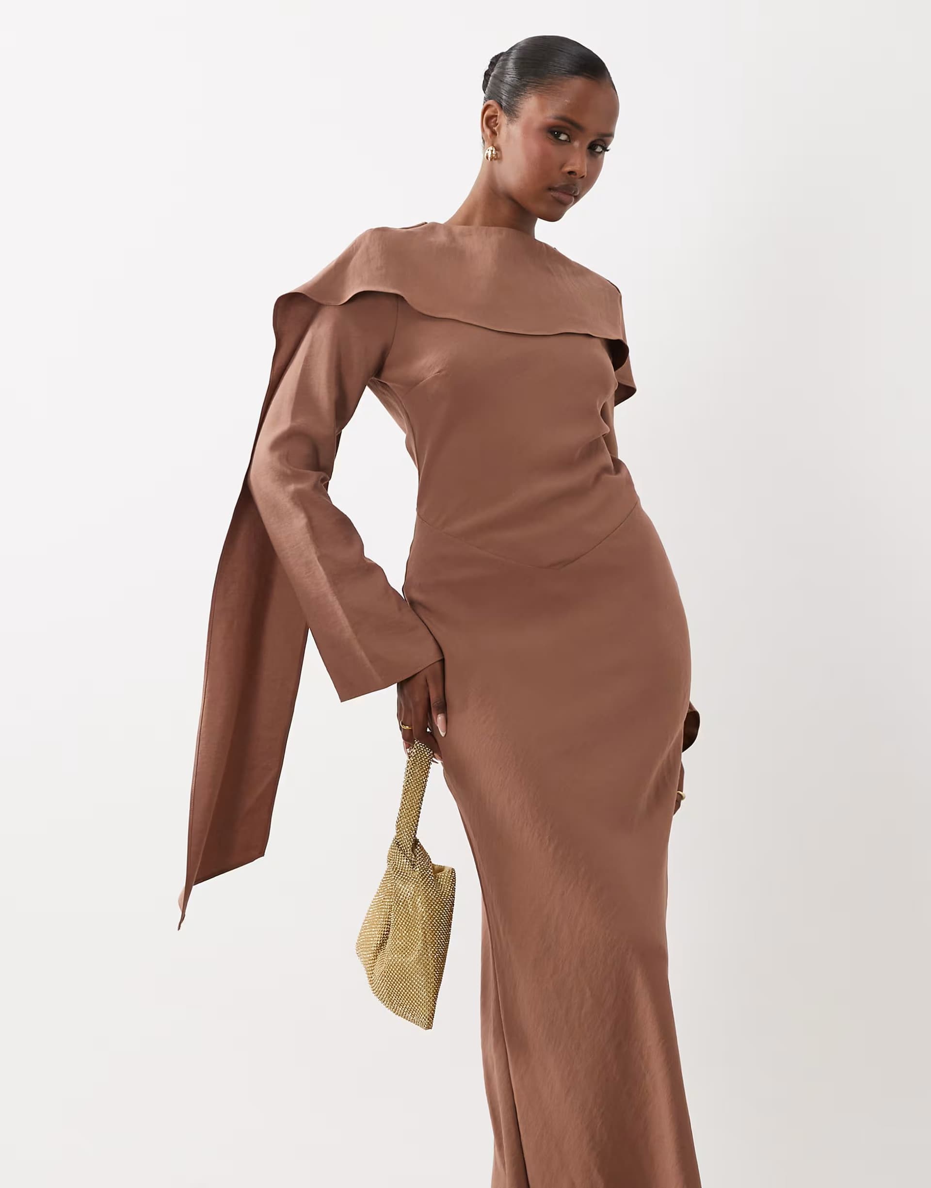 ASOS ASOS DESIGN maxi dress with cape scarf detail in cocoa