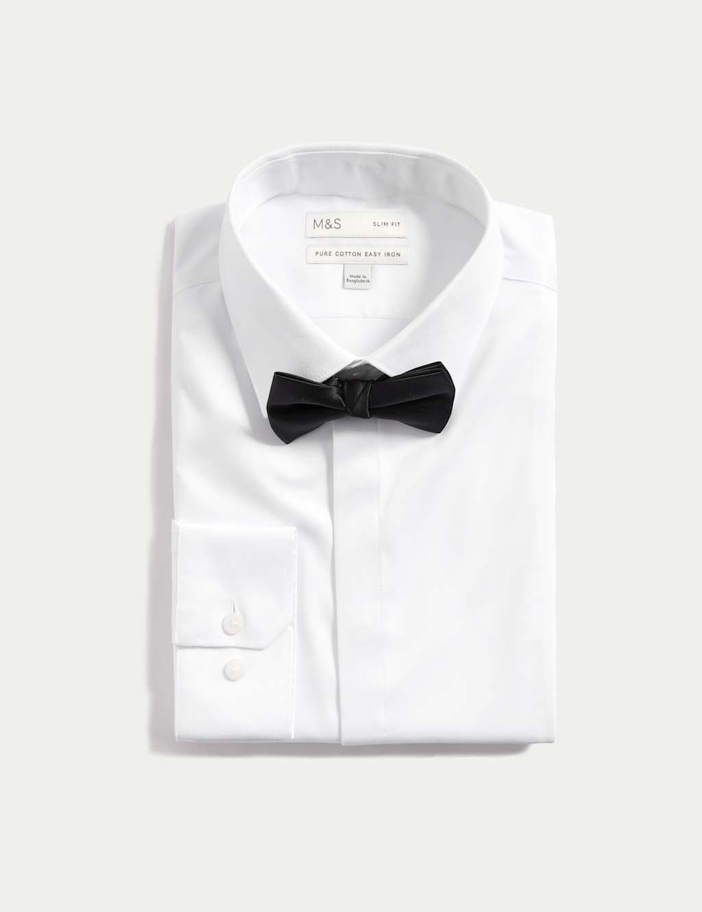 Marks & Spencer M&S Slim Fit Cotton Dress Shirt with Bow Tie White