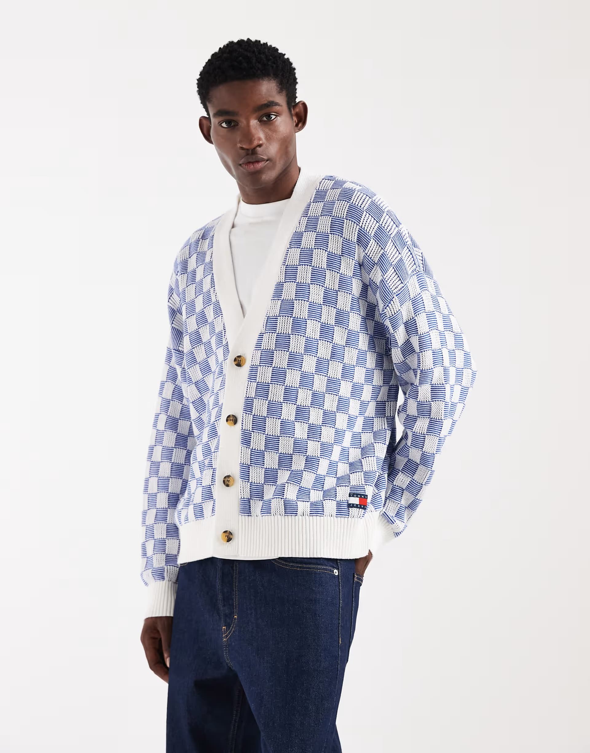 ASOS Tommy Jeans relaxed fit textured cardigan in blue