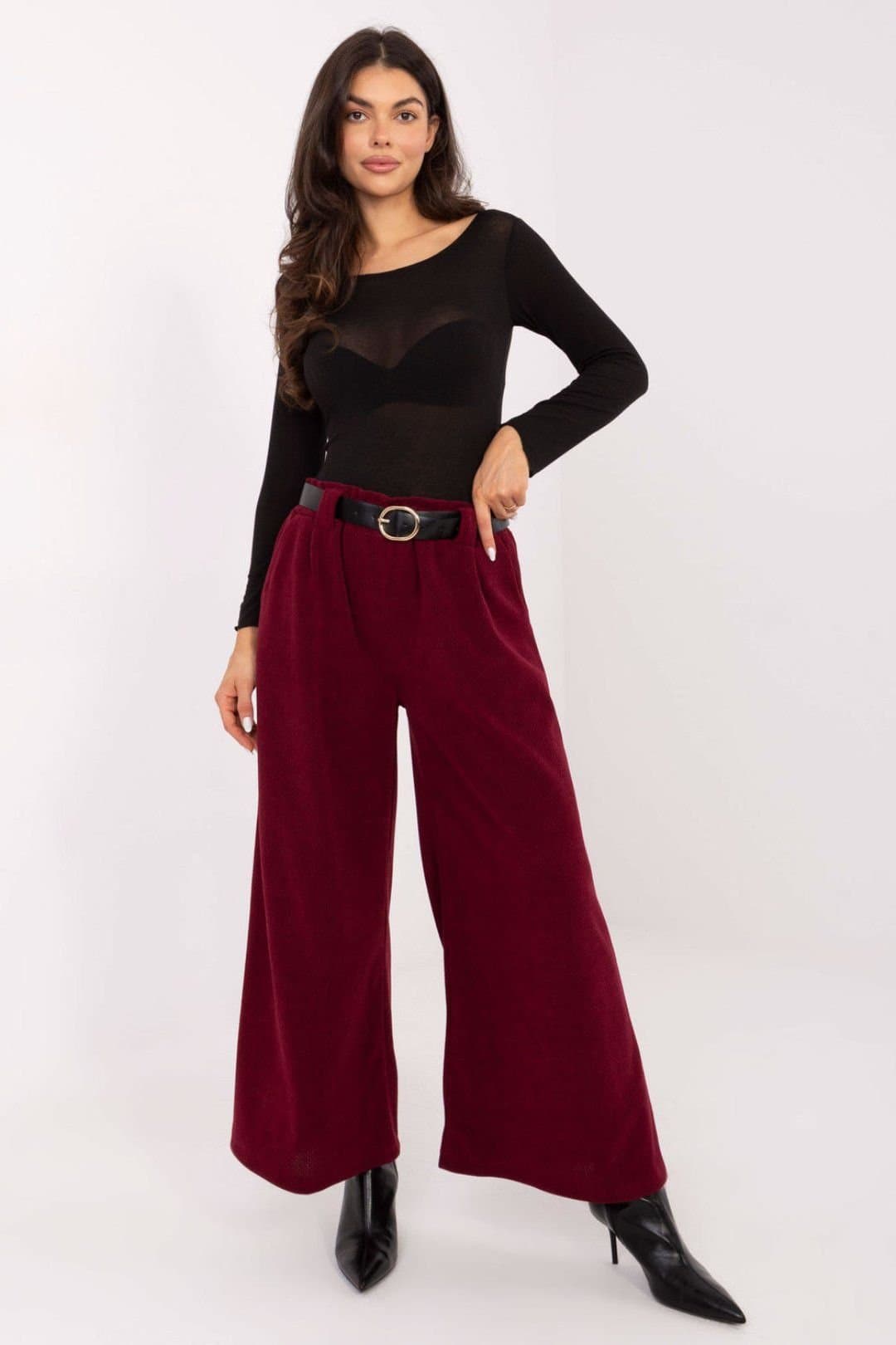 Love Lace Love Lace Burgundy Corduroy High Waist Wide Leg Trousers