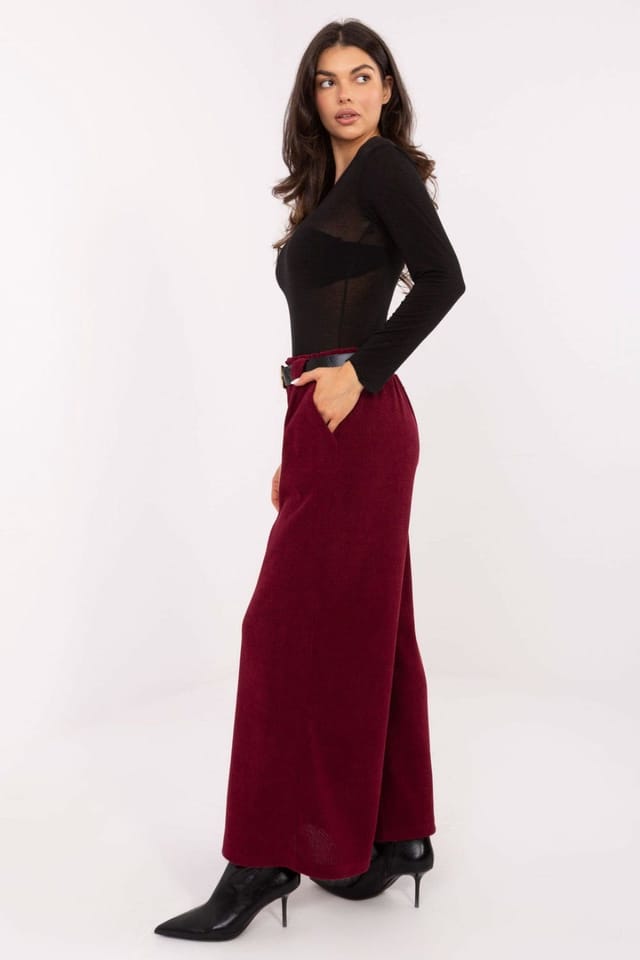 Love Lace Love Lace Women's Corduroy High Waist Wide Leg Trousers Style 220876 in Burgundy - 2