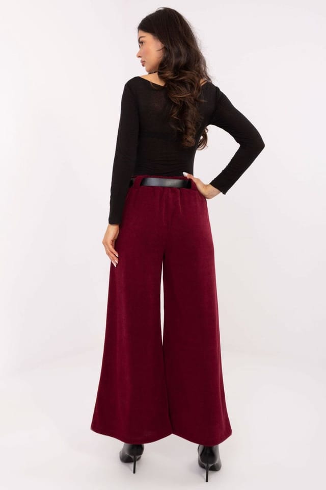 Love Lace Love Lace Women's Corduroy High Waist Wide Leg Trousers Style 220876 in Burgundy - 3