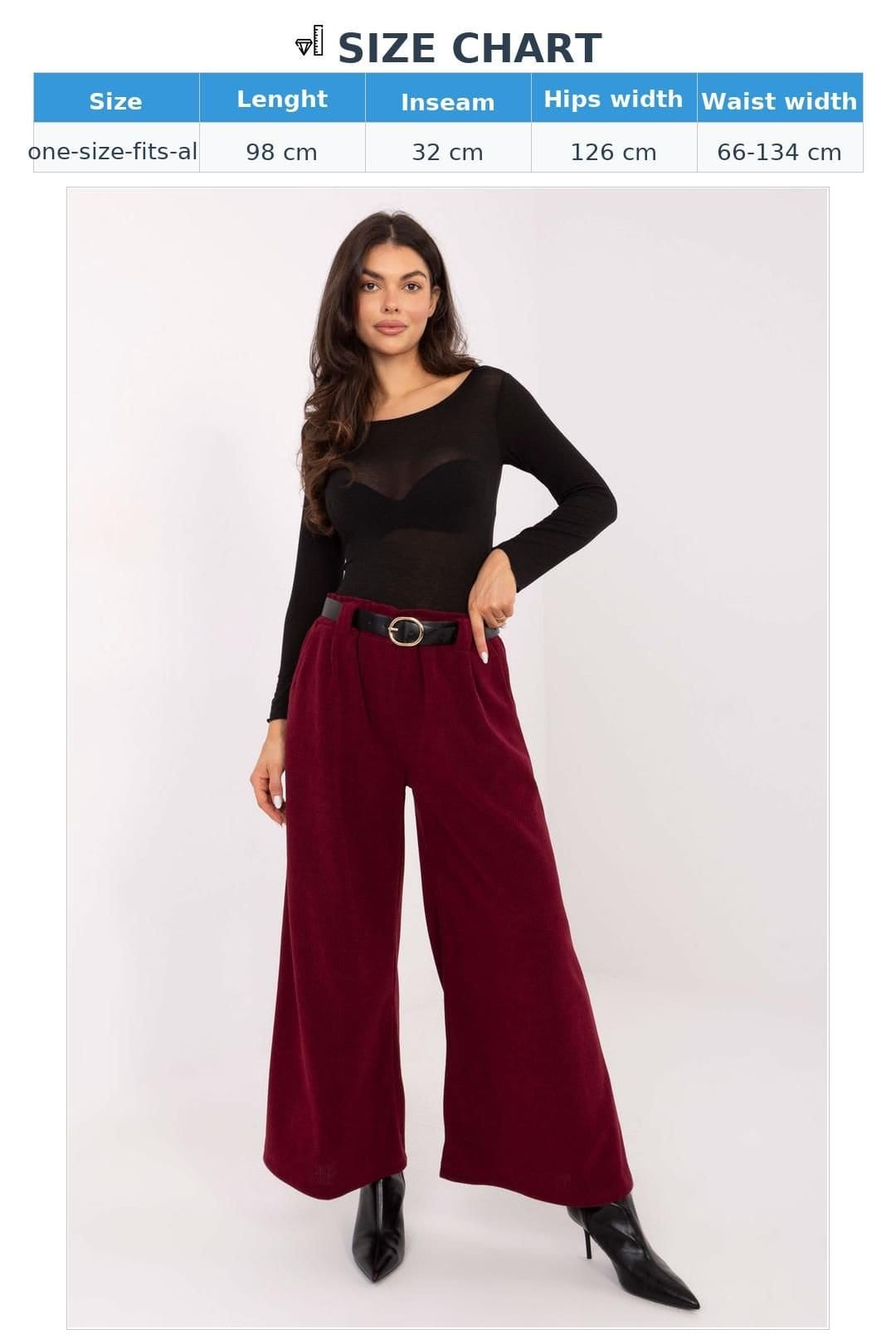 Love Lace Love Lace Women's Corduroy High Waist Wide Leg Trousers Style 220876 in Burgundy - 4