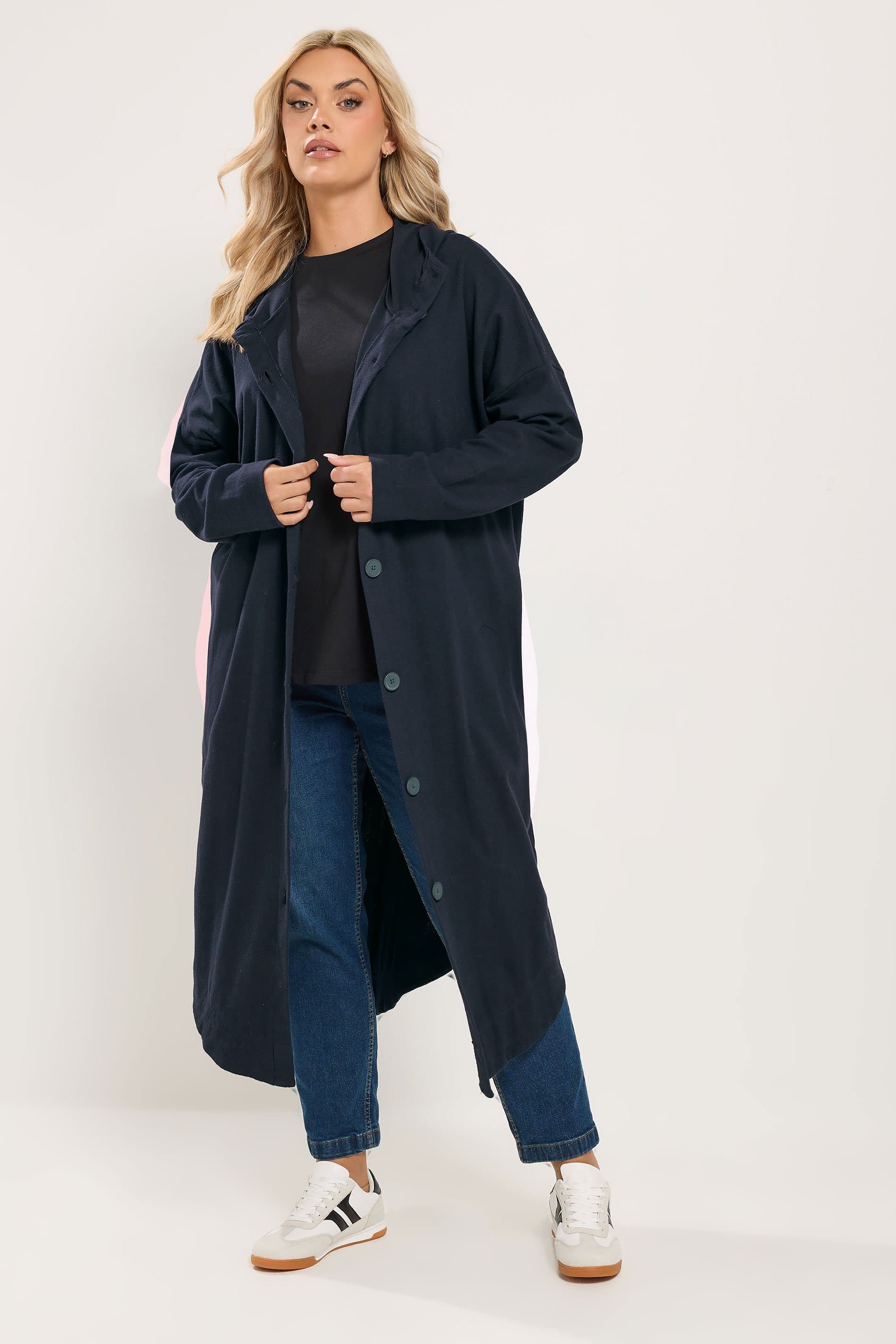 Yours Plus Size Navy Blue Hooded Maxi Jacket