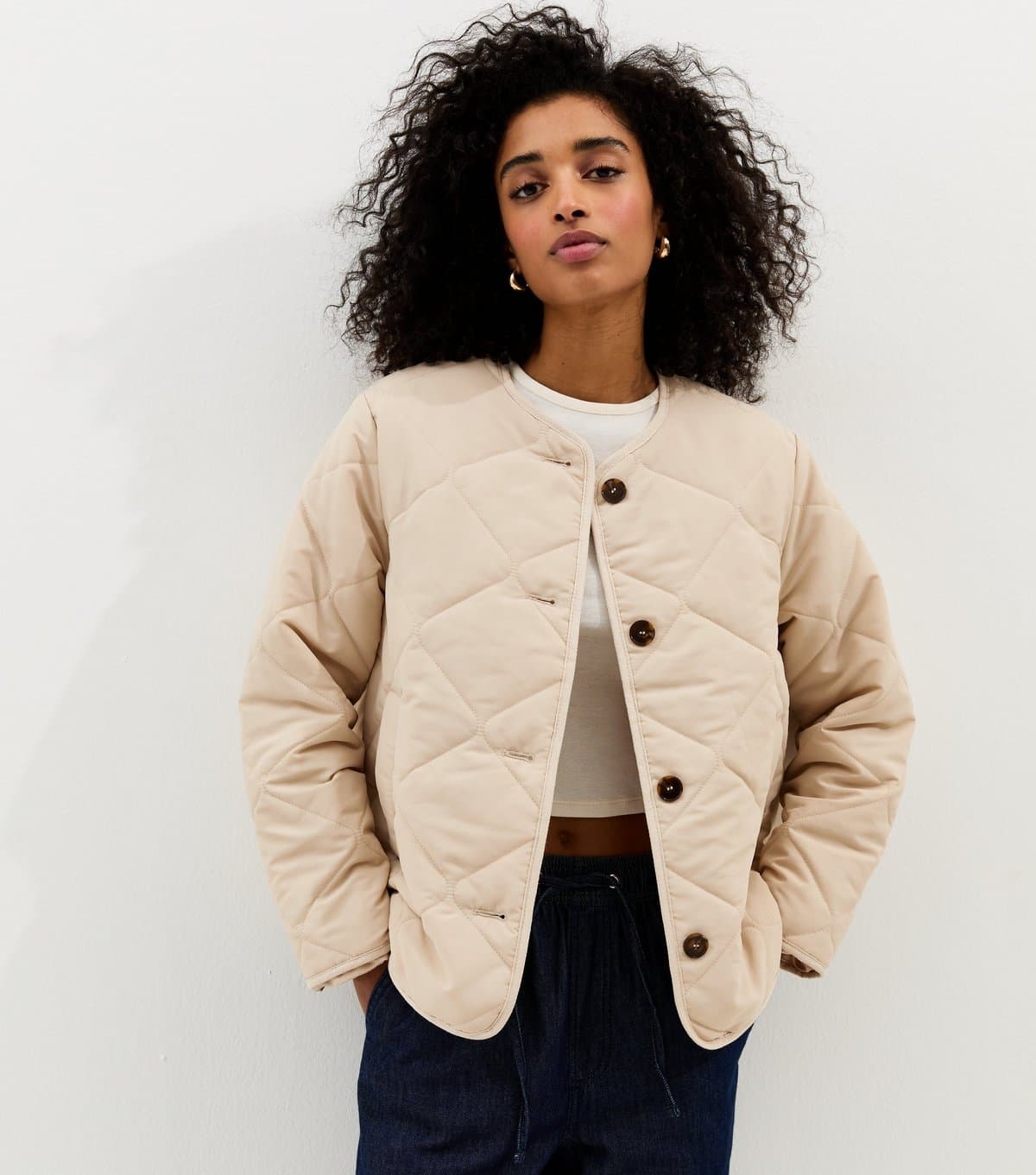 New Look Women's Stone Soft Touch Quilted Jacket New Look
