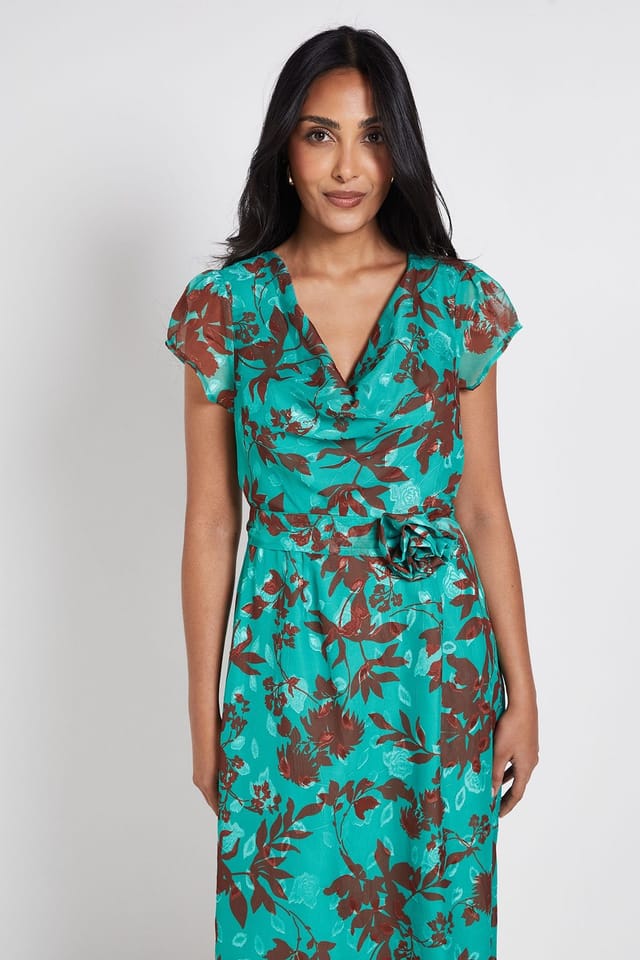 Wallis Wallis Women's Petite Floral Burn Out Corsage Midi Dress in Green - 2
