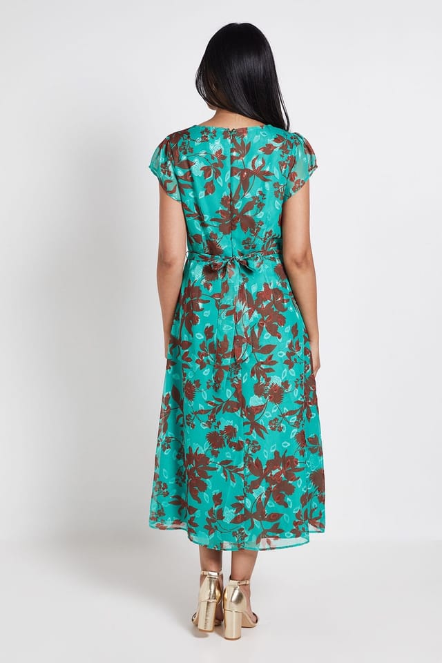 Wallis Wallis Women's Petite Floral Burn Out Corsage Midi Dress in Green - 3