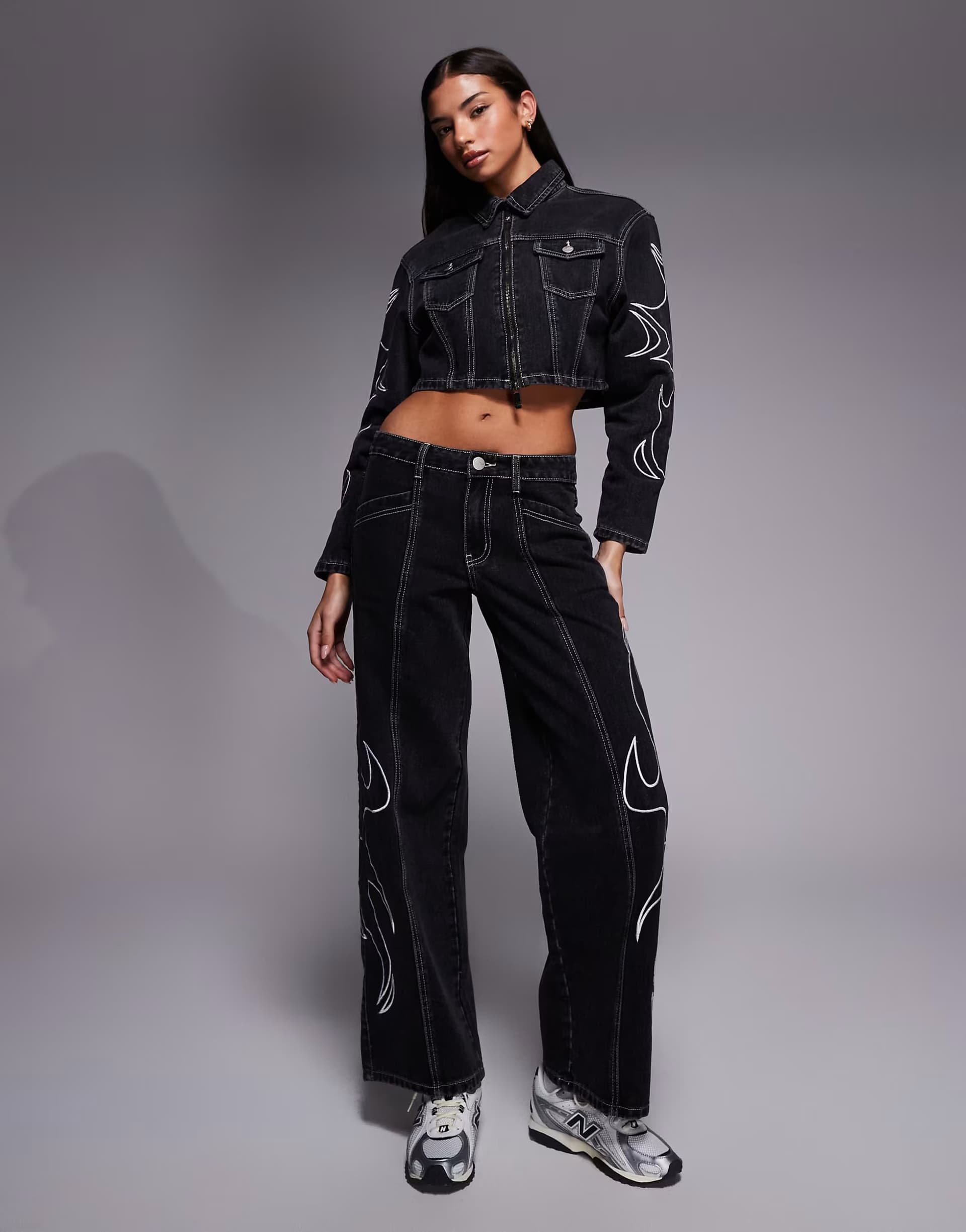 ASOS Liquor N Poker relaxed low rise jean with applique detail co-ord in black