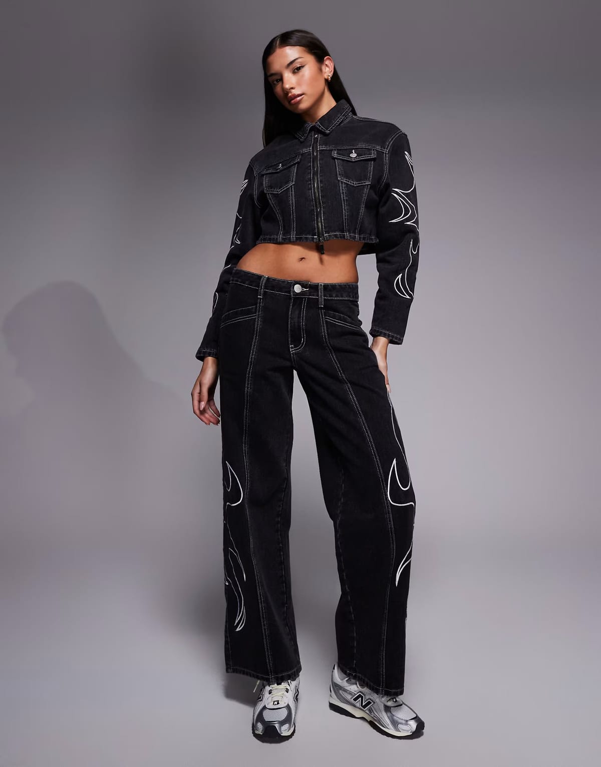 ASOS Liquor N Poker relaxed low rise jean with applique detail co-ord in black - 1
