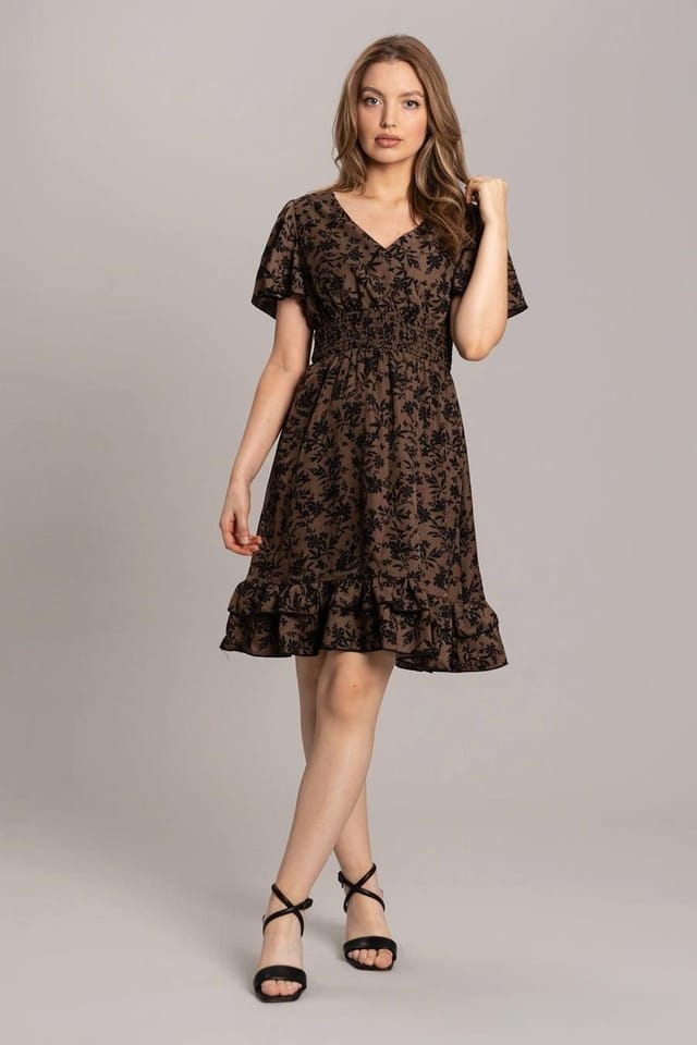 SOLO SOLO Women's Wrap Over Midi Dress in Brown - 2