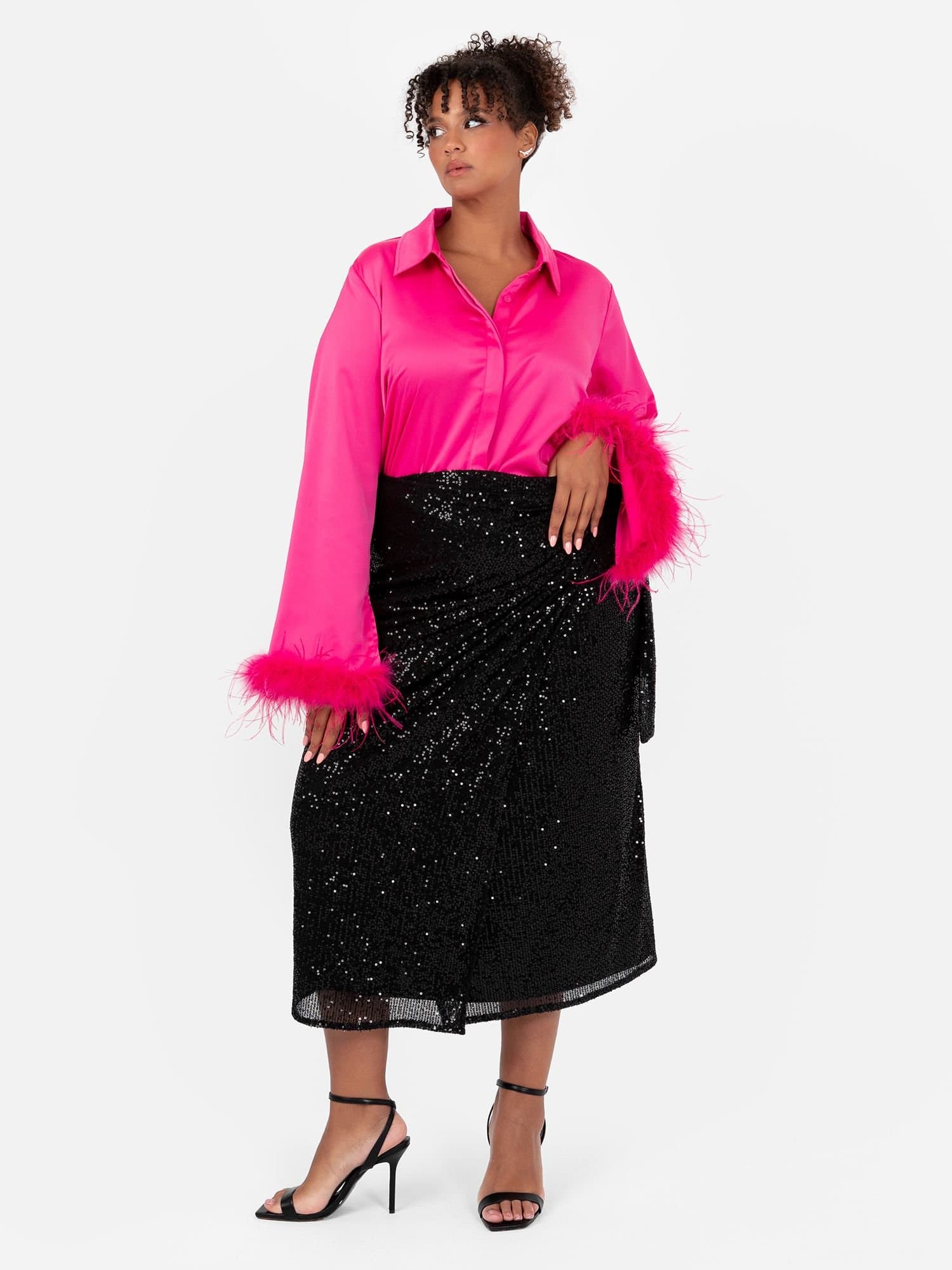 Lovedrobe Lovedrobe Women's Sequin Midi Wrap Skirt in Black