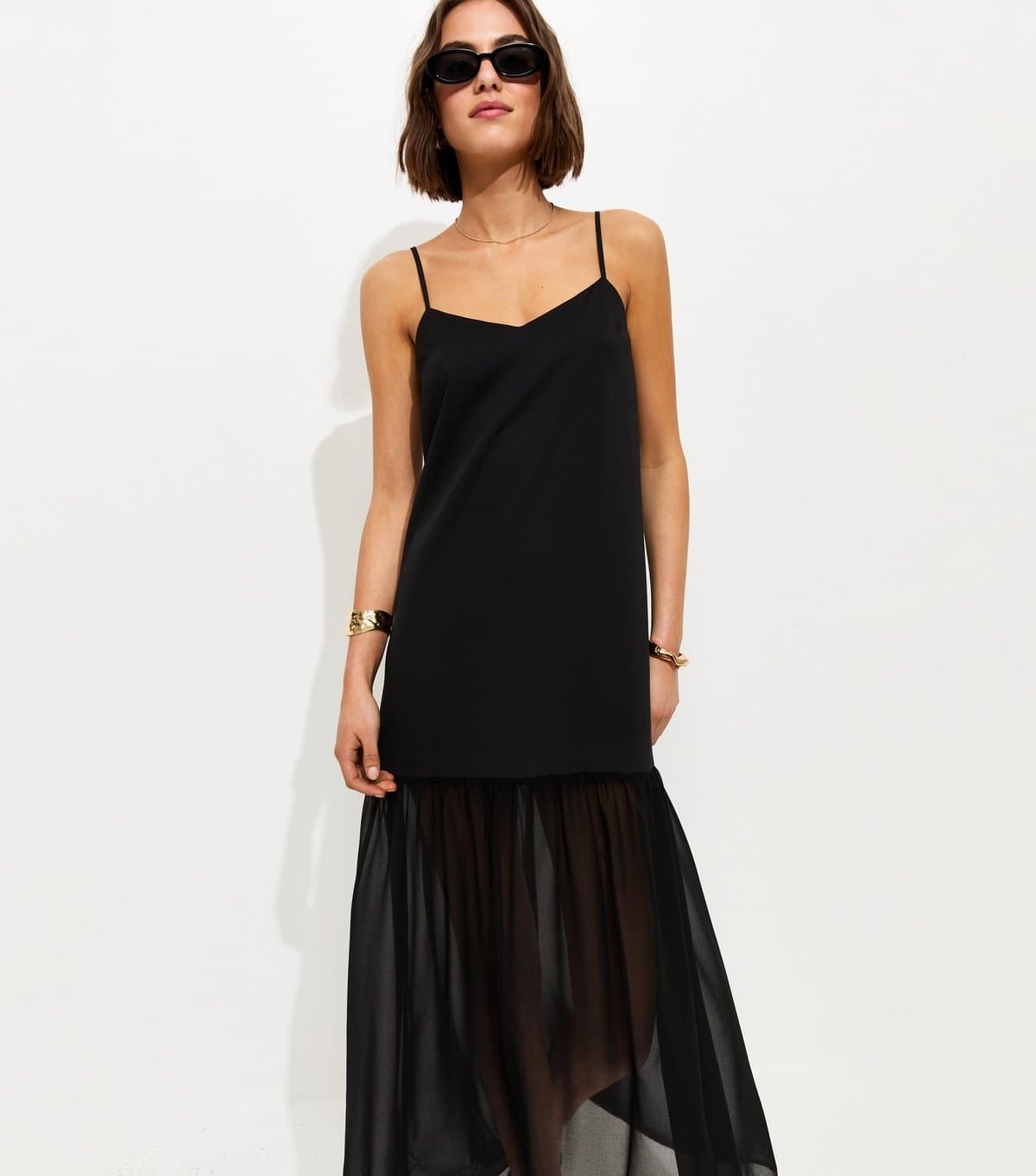 New Look Women's Black Satin and Chiffon Maxi Dress New Look
