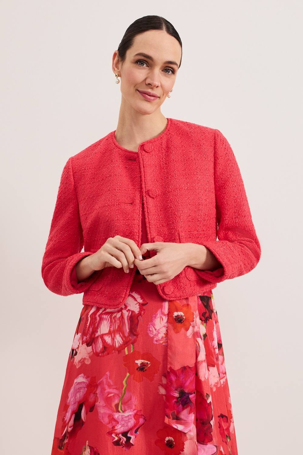 Phase Eight Phase Eight Women's Ripley Boucle Cropped Jacket in Coral - 2