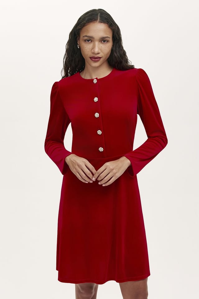 Finery London Finery London Women's Rae Velvet Round Neck Short Dress in Crimson - 2