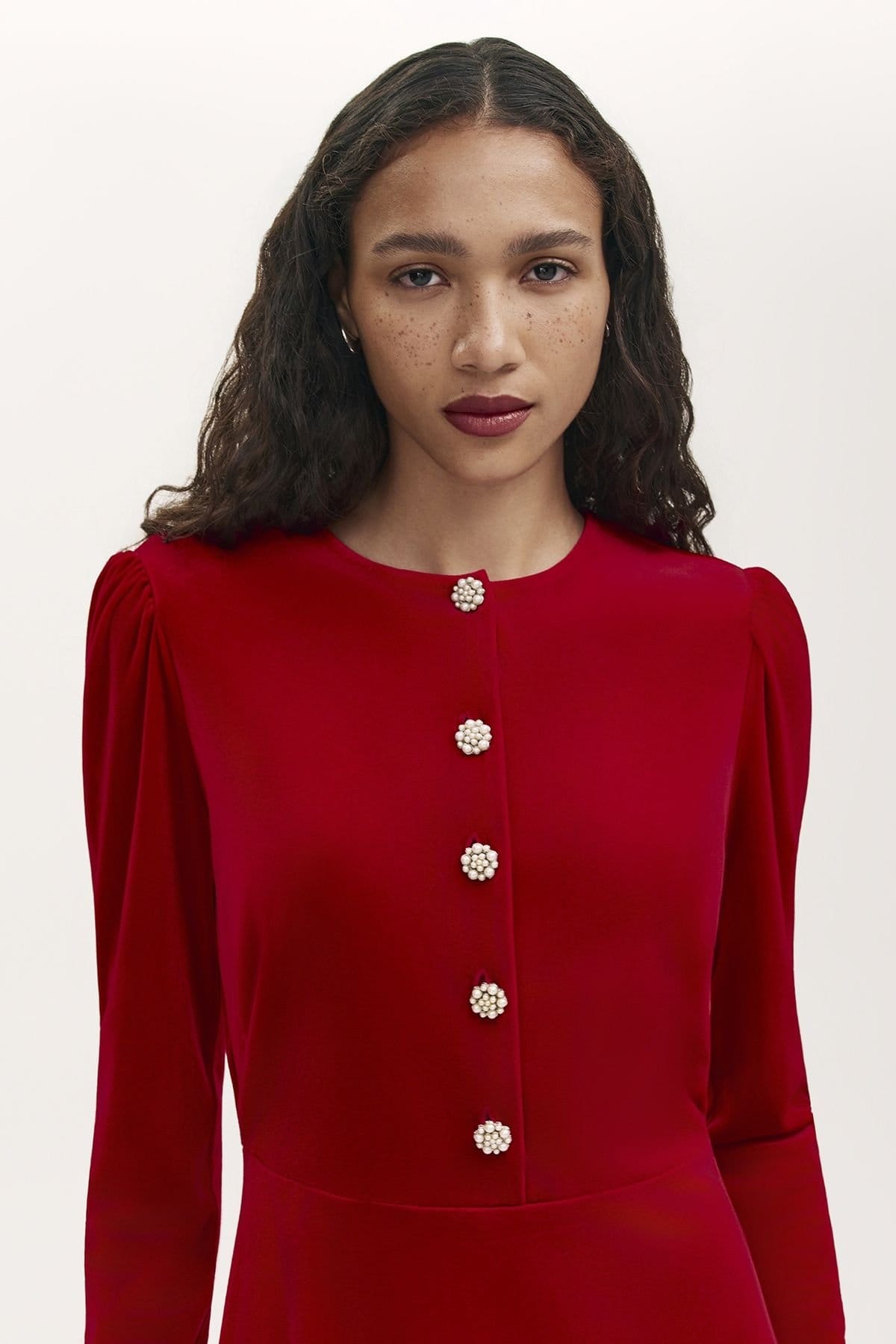 Finery London Finery London Women's Rae Velvet Round Neck Short Dress in Crimson - 4
