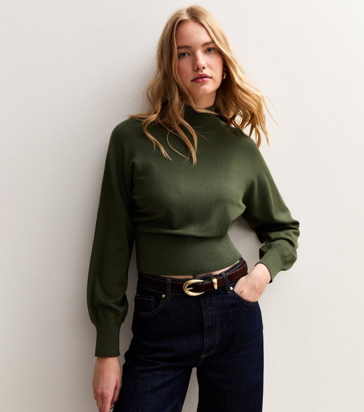 New Look Women's Khaki High Neck Knit Jumper New Look