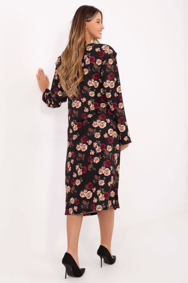 Love Lace Love Lace Women's Floral Draped Long Sleeve Midi Dress in Black - 3