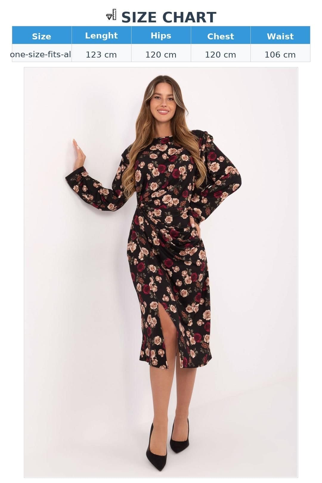 Love Lace Love Lace Women's Floral Draped Long Sleeve Midi Dress in Black - 4