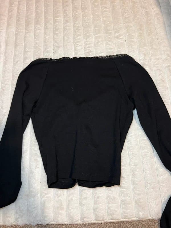 Bershka Bershka Black Lace Trim Long Sleeve Top – Size M