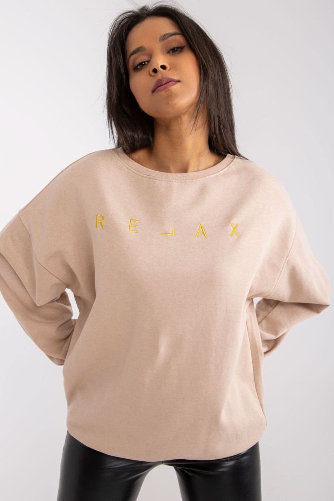 Love Lace Love Lace Women's Embroidered Long Sleeve Round Neck Blouse in Beige
