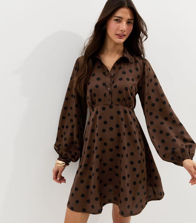New Look Women's Dark Brown Floral Long Sleeve Mini Shirt Dress New Look - 2