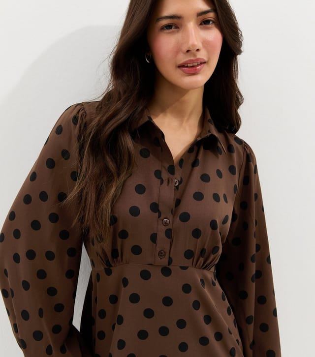New Look Women's Dark Brown Floral Long Sleeve Mini Shirt Dress New Look - 3