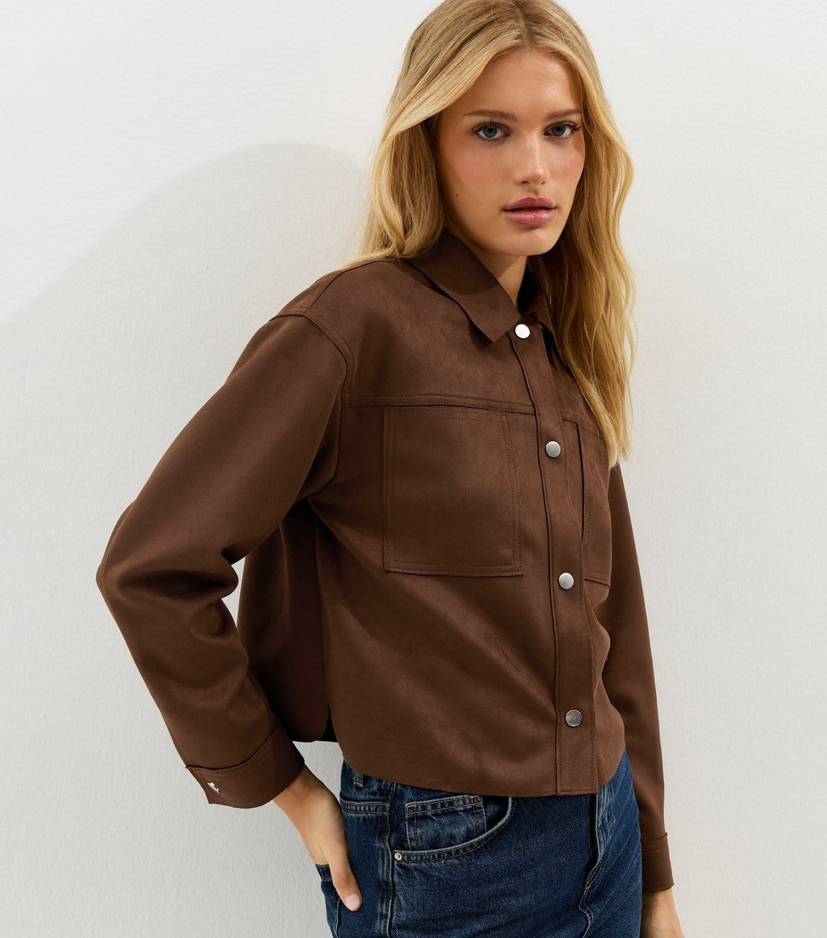 New Look Dark Brown Faux Suede Boxy Shacket