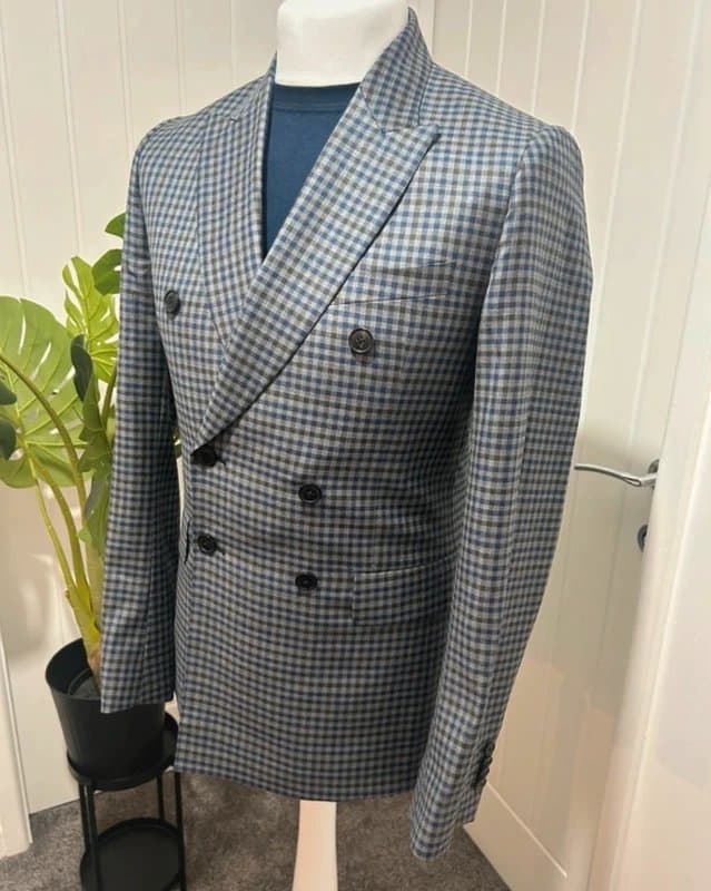 Paul Smith Paul Smith Designer Double Breasted Check Blazer Size 36R Navy Grey Slim Fit Party Wedding