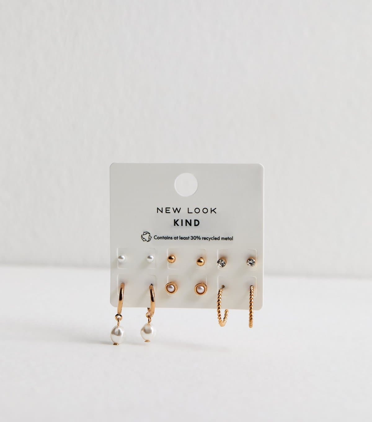 New Look Pack of 6 Gold Tone Faux Pearl Stud and Hoop Earrings New Look