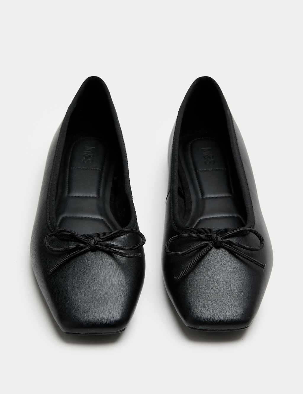 Marks & Spencer M&S Leather Bow Square Toe Flat Ballet Pumps Black - 1