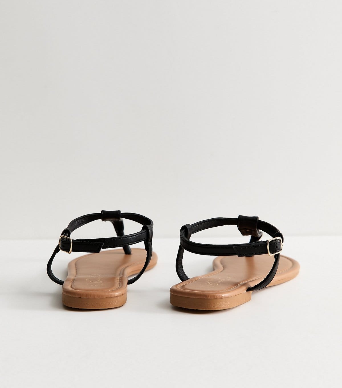 New Look Women's Wide Fit Black Faux Leather Hardware Detail Toe Post Sandals Vegan New Look - 4
