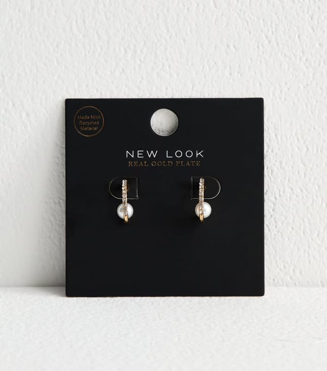 New Look 18ct Gold Plated Faux Pearl And Diamanté Hoop Earrings New Look - 3