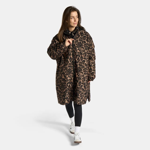 OHS OHS Women's 2 Piece Leopard Print Changing Robe & Half-Zip Teddy Fleece Co-Ord Set in Natural - 3