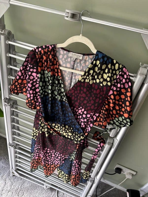 Never Fully Dressed Black and multi colour animal spot print mini wrap tea dress size 10
